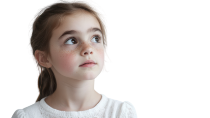 A Young Girl with a Skeptical Expression: Perfect for Illustrating Curiosity and Critical Thinking in Childhood Themes.