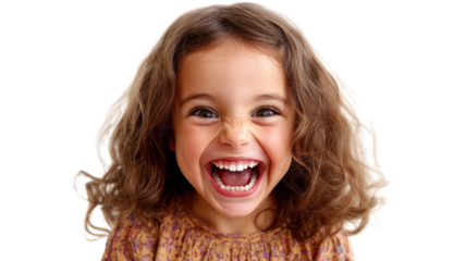 A Young Girl with an Excited Wide Grin to Illustrate Joy and Happiness in Children's Photography, Perfect for Celebrating Childhood Moments and Emotions.