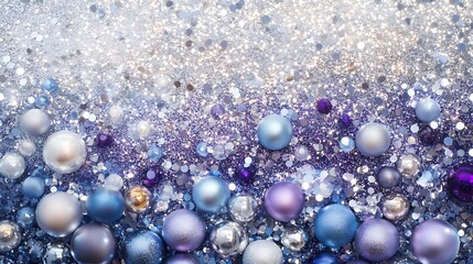 Stylish glittered lights in silver, purple, and blue tones, softly blurred to create an enchanting and dreamy banner.