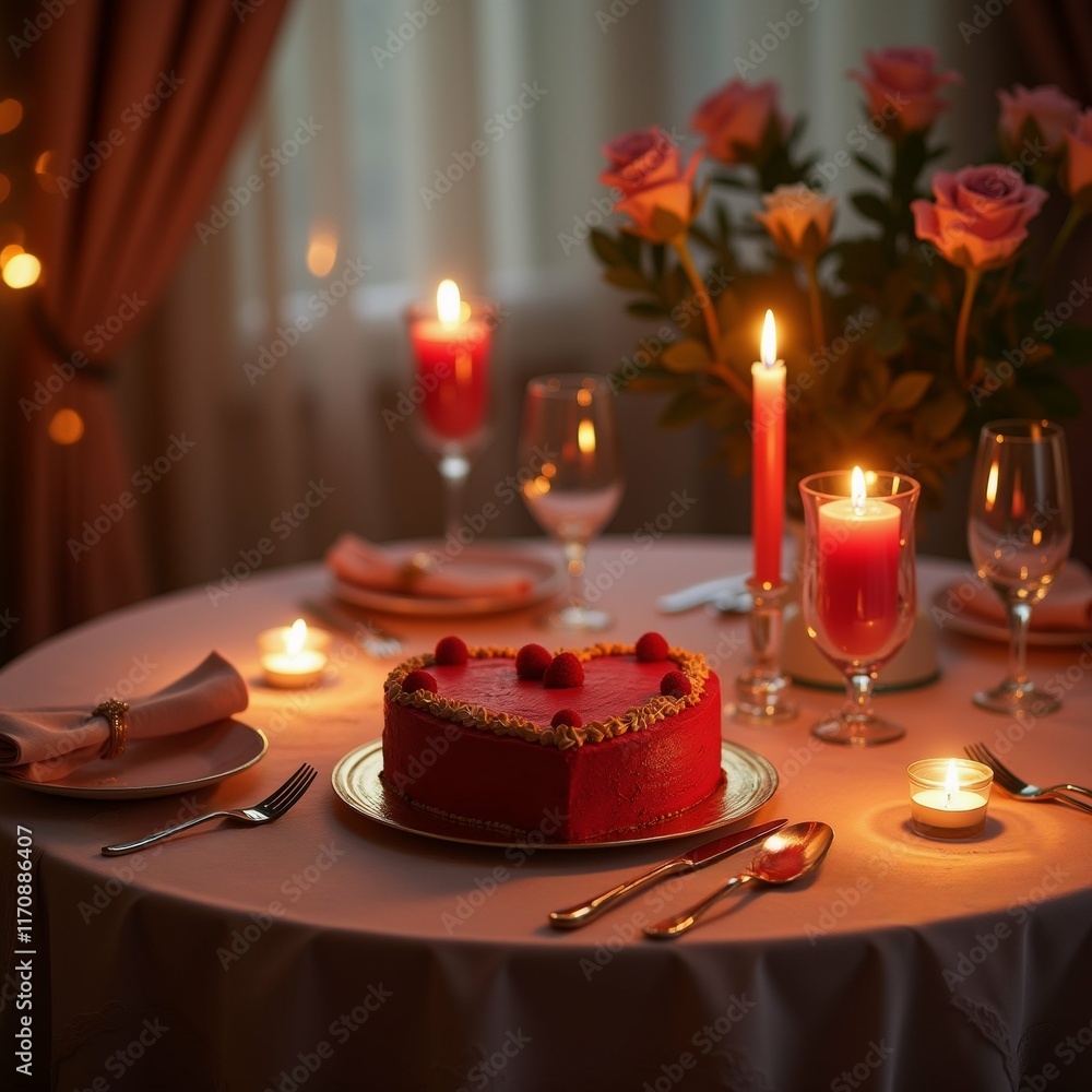 Aufkleber the image shows a table set up for a romantic dinner. the table is covered with a white tablecloth a
