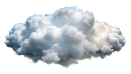 Fluffy white clouds floating in a bright sky with a soft, billowy texture suitable for various designs and backgrounds. Cut out