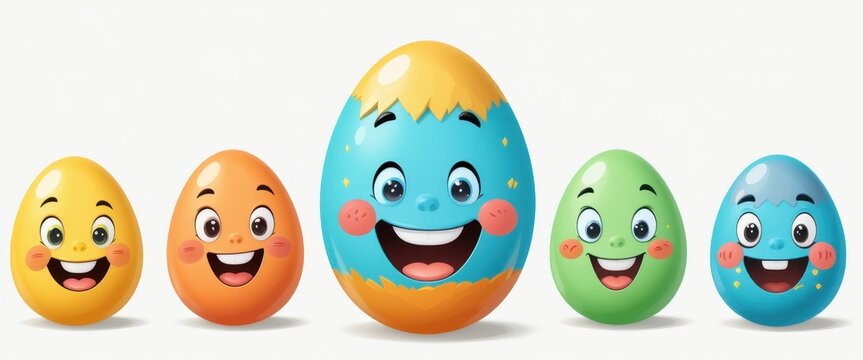 Three cute easter egg characters with funny faces