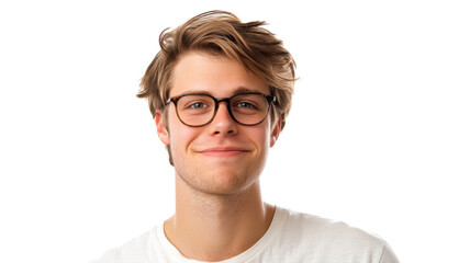 Fototapeta premium A Young Man with a Playful Smirk Raising One Eyebrow, Perfect for Capturing a Light-Hearted Mood in Creative Projects such as Advertisements or Social Media.