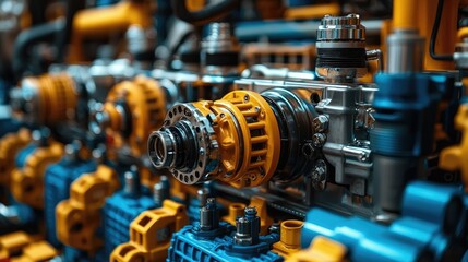 Naklejka premium Close-up of Industrial Machinery: Complex Gears and Components