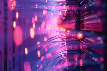 Obraz premium Vibrant Fiber Optic Cables in a Network Environment