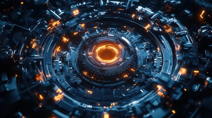 Fototapeta premium A mechanical cog in the center of a high-tech gearbox, with glowing gears and parts turning smoothly to create a perfect motion.
