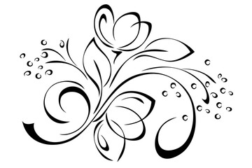stylized blossoming flowers on stems with leaves and curls; graphic decor