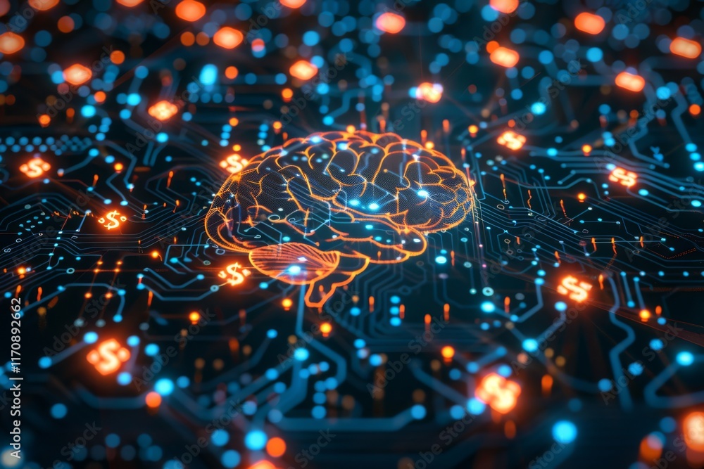 Poster digital brain on circuit board technology visual