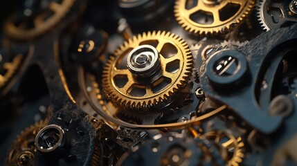 A close-up of a complex gearbox, with interlocking gears and metal parts turning in unison, symbolizing the power of mechanical design.