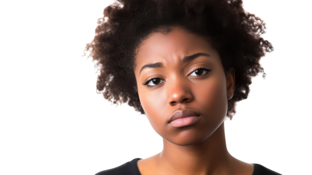 A young woman displaying a thoughtful expression, perfect for depicting introspection, contemplation, and emotion in a variety of creative projects..