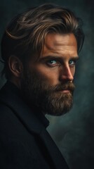 Obraz premium A man with a beard and a blue shirt