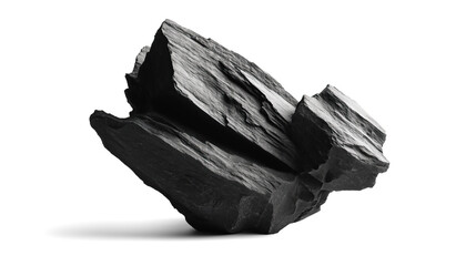 Naklejka premium one single black charcoal chunk isolated on solid white background