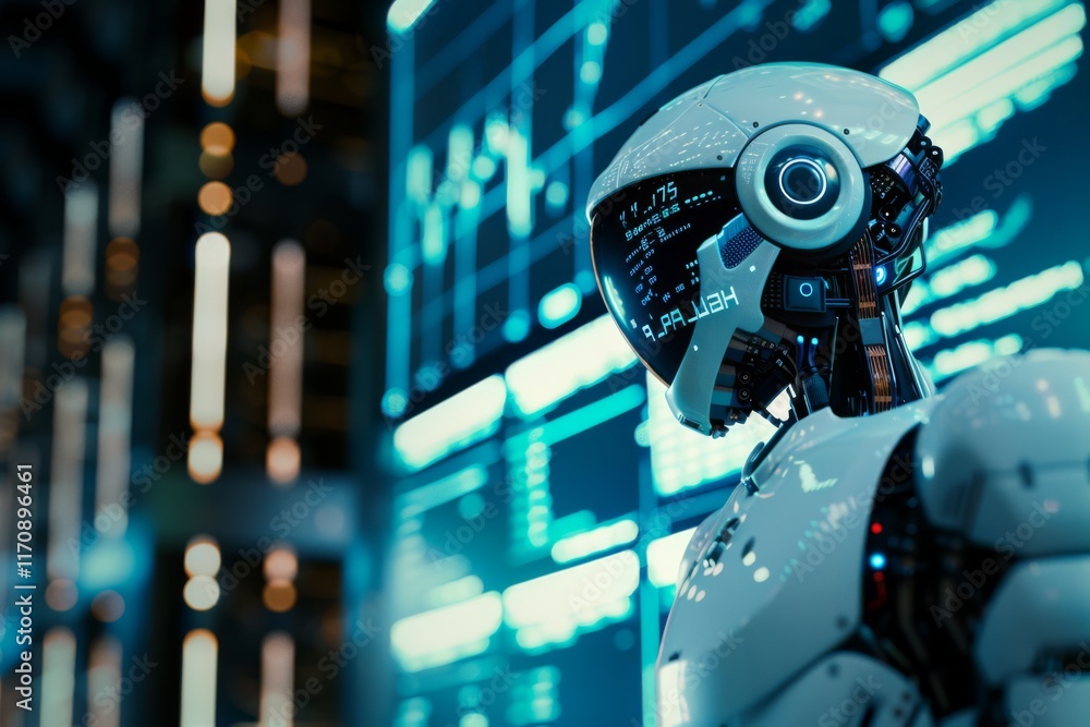 Poster futuristic robot in advanced technology environment