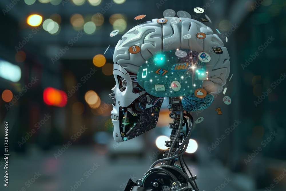 Poster futuristic robot with advanced brain technology