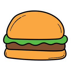 Hand drawn cartoon burger on white background.