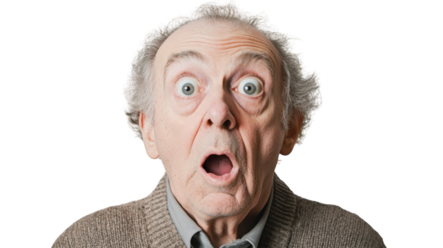 Elderly Man Expressing Surprise: Perfect for Marketing Campaigns, Social Media Posts, and Emotional Storytelling.