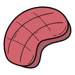 Hand drawn cartoon beef fried steak on white background.