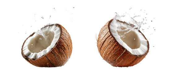 Coconut Half with Splash on Transparent Background