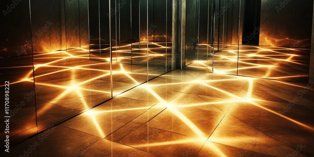 Aufkleber a reflective space with golden light patterns creating an abstract, artistic ambiance.