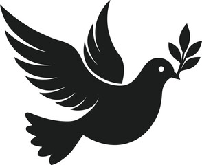 Dove with Olive Branch Silhouette - Peace and Harmony Vector Illustration