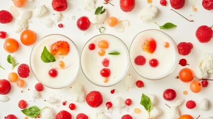Fresh Milk Dessert with Vibrant Fruit and Ingredients