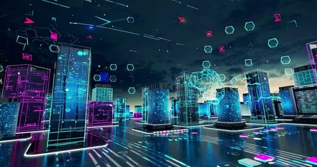 Futuristic Digital Network with Glowing Blue Hexagonal Grid and Abstract Connections Representing Cybersecurity, Blockchain, and Advanced Technology in a Virtual Environment - Powered by Adobe