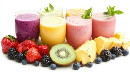 Fresh Smoothies with Vibrant Ingredients on Isolated Background