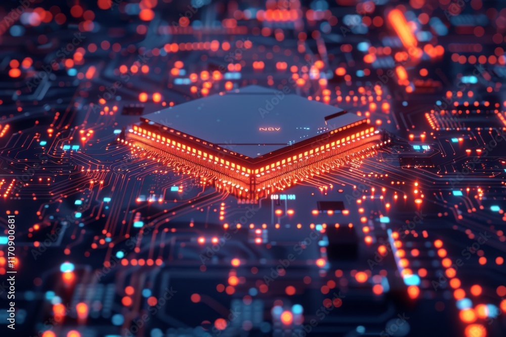 Poster modern cpu and circuit board technology in electronics