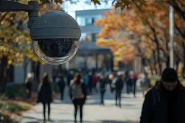 Outdoor Security Camera Monitoring Students on Campus