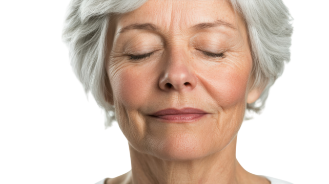 A Calm and Serene Elderly Woman Portrait for Use in Wellness and Emotional Health Projects.