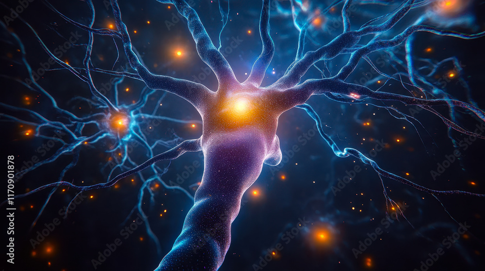 Aufkleber neural connections illustration depicting brain activity and synaptic networks