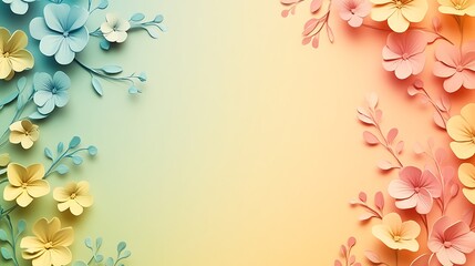 Fototapeta premium Pastel Paper Flowers Frame Soft Background Design