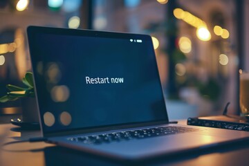 Restart Prompt on Laptop Screen in Modern Workspace