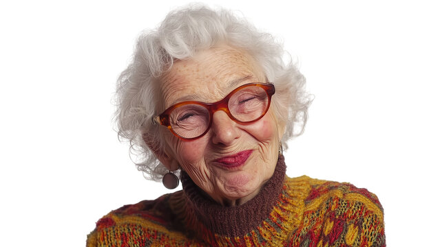 Joyful Elderly Woman Winking Playfully: Perfect Image for Celebrating Life's Joys and Whimsical Moments in Family and Community Settings.