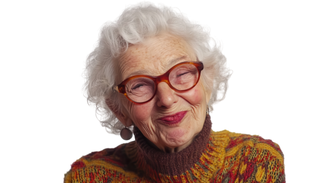 Joyful Elderly Woman Winking Playfully: Perfect Image for Celebrating Life's Joys and Whimsical Moments in Family and Community Settings.