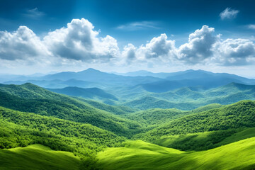 Fototapeta premium Green Mountain Landscape Illustration