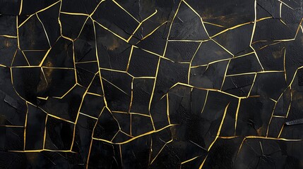 A black and gold mosaic with a lot of cracks