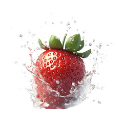 Fresh Strawberry Splashing in Clear Water on Transparent Background