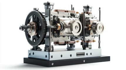A high-performance industrial motor, with exposed gears and rotating pistons, displaying the power and creativity behind modern machinery.