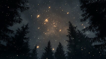 Naklejka premium A dark sky with a few stars and a few trees
