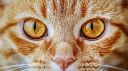 Close-up of a cat's face showcasing its striking orange eyes and fur details.
