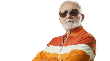 A Nostalgic Image of an Elderly Man Wearing a Vintage Tracksuit Perfect for Fitness and Style Projects.