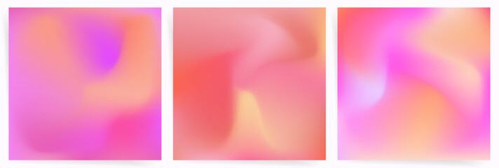 Fototapeta premium Pink Orange Gradient Background Set. Vibrant Pastel Glow with Soft Blurry Mesh. Abstract Warm Flowing Backdrop for Modern Design.