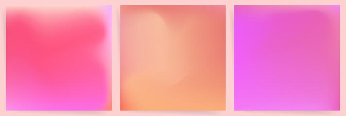 Fototapeta premium Peach Pink Gradient Background Set. Blurry Warm Glow with Smooth Pastel Mesh. Abstract Romantic Soft Blend for Elegant Design.