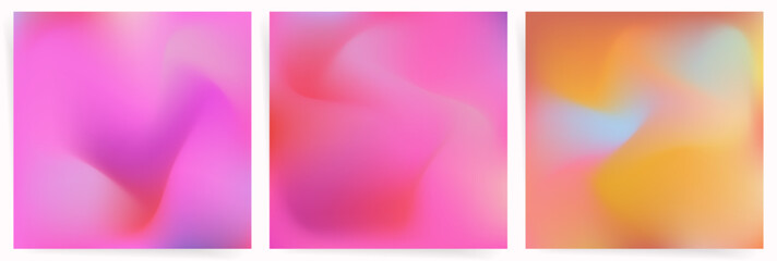 Pink Purple Gradient Background Set. Blurry Soft Violet and Red Mesh with Smooth Light Flow. Abstract Dreamy Warm Glow Backdrop.