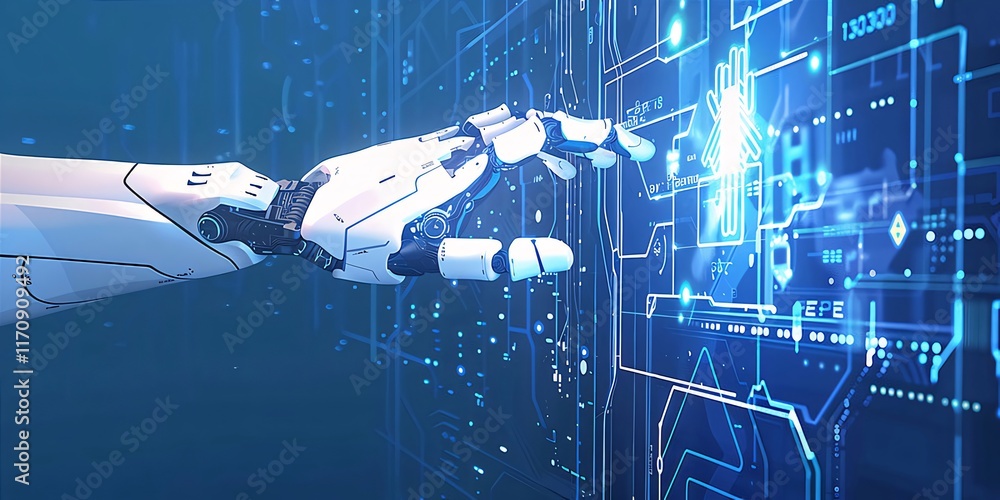 Aufkleber robotic arm interacting with digital interface.