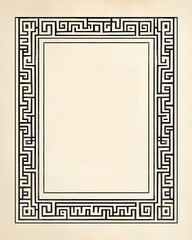 Classic geometric frame with intricate Greek key details on beige textured paper, ideal for sophisticated projects