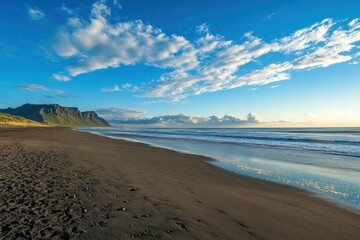 Obraz premium A beach with a rocky shoreline and a cloudy sky