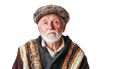 Portrait of an Old Man in Traditional European Peasant Attire, Perfect for Illustrating Historical Contexts and Cultural Heritage Depictions.