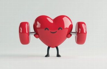 A cartoon heart is lifting a dumbbell